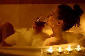 bubble bath enjoyed while sipping wine